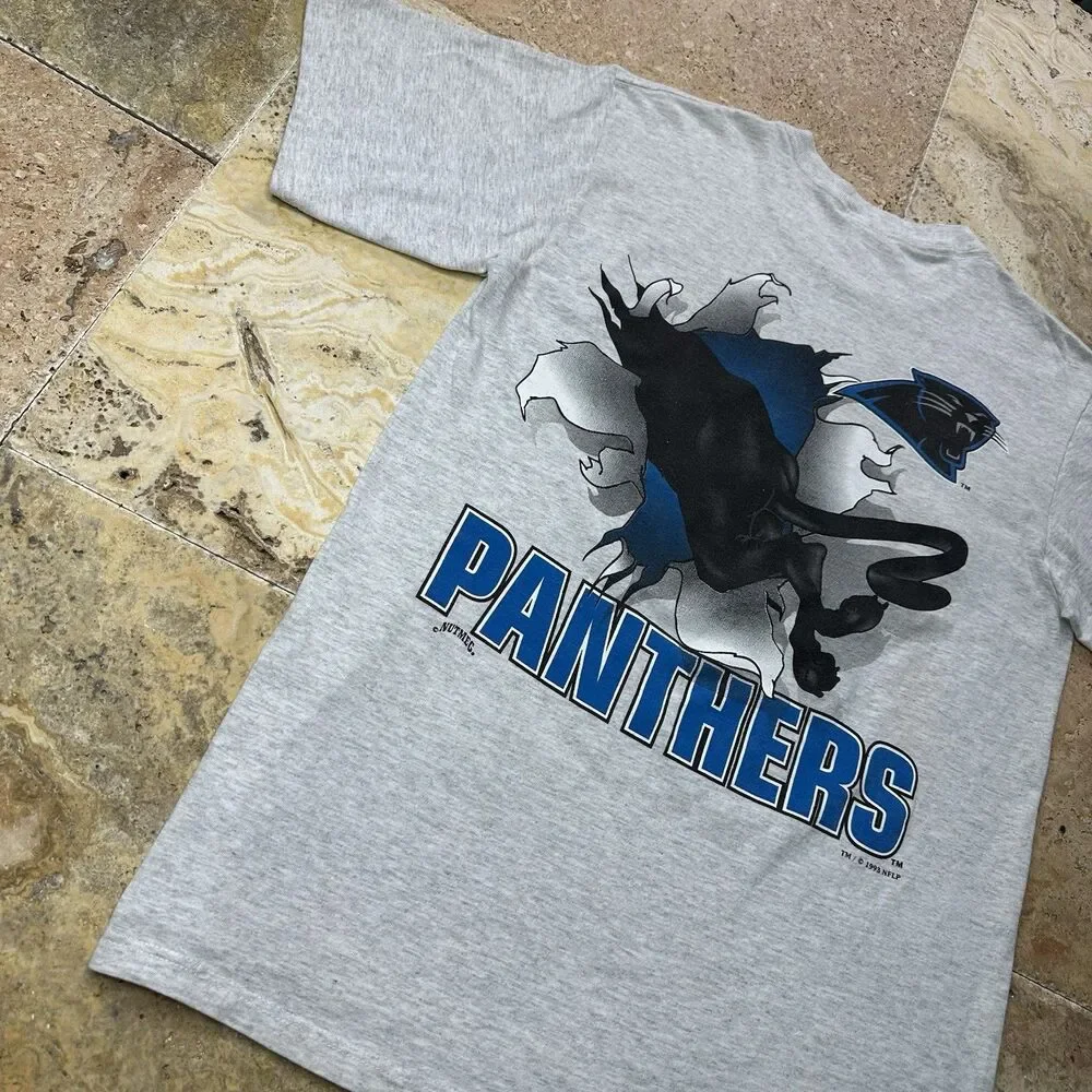 Vintage Carolina Panthers T-Shirt Large Nutmeg 1993 Double Sided USA Made - Picture 11 of 11
